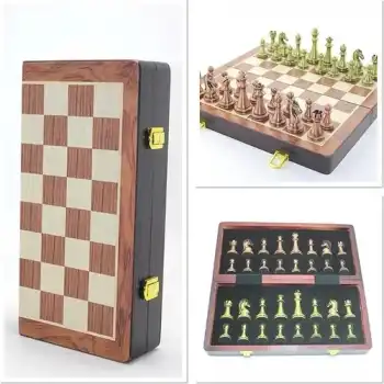 Ahşap Kutulu Metal Taşlı Satranç Seti ALK4226