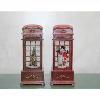 Telefon Kulübesi Tasarımı Yılbaşı Temalı Işıklı Müzikli Kar Küresi ALK3209