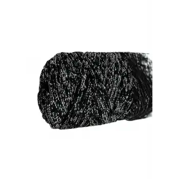 Makrome İpi 3mm Polyester Siyah Gümüş  Simli