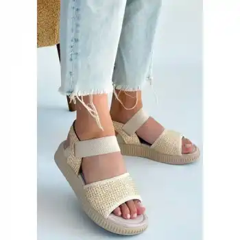 Jake Bej Hasır Cilt Sandalet