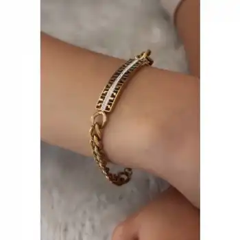 Colezium CLZ943  Çelik Gold Renk Zincir Model Zirkon Taşlı Kadın Bileklik
