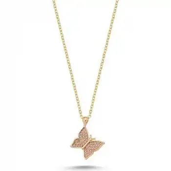 Durbuldum Pembe Zirkon Taşlı Kelebek Model Kolye