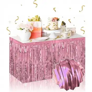 Kendinden Yapışkanlı Rose Gold Metalize Püsküllü Masa Eteği