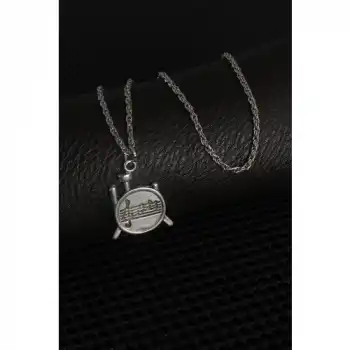 Karce Gümüş Renk Müzik Nota Işleme Erkek Kolye