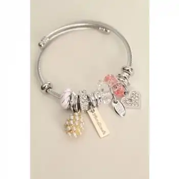 Colezium CLZ943  Inci Detaylı Taşlı Kalp Model Charm Bilezik