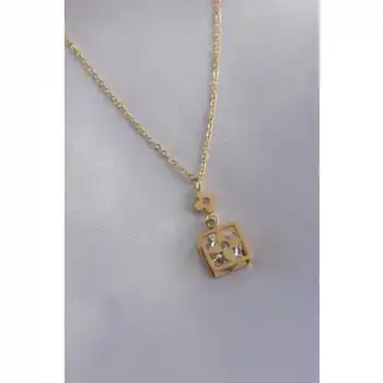 Colezium CLZ741 -  316L Çelik Gold Renk Çiçek Figür Zirkon Taş Detay Kadın Kolye