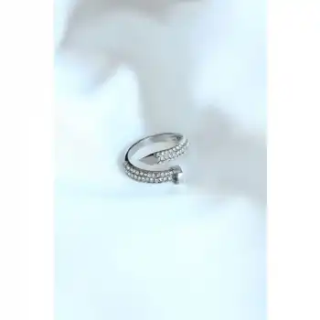 Colezium CLZ741 -  Çivi Model Gümüş Renk Zirkon Taşlı Yüzük