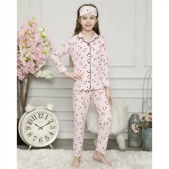 By Liyas Collection Penguenli Çocuk Pijama Takımı Pembe 11-12 Yaş