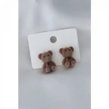 Karce CLZ943  Koyu Kahverengi Renk Ayıcık Figür Kadın Küpe