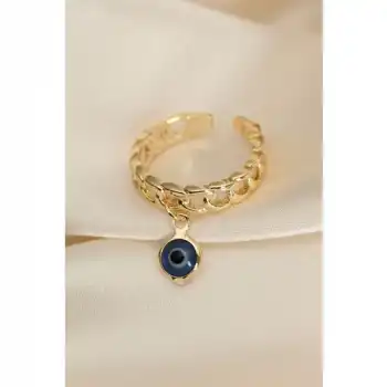 Colezium CLZ741 -  Ayarlanabilir Gold Renk Nazar Boncuk Figürlü Yüzük