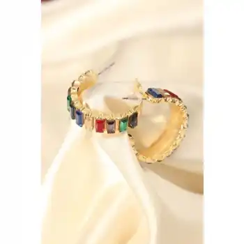 Karce CLZ943  Renkli Baget Taşlı Kalın Halka Küpe