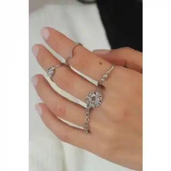 Karce CLZ943  Gümüş Renk Taç Figür Zirkon Taş Detay Kadın Yüzük Kombini