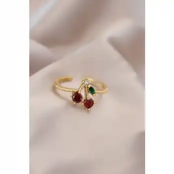 Karce CLZ943  Ayarlamalı Gold Renk Metal Renkli Zirkon Taşlı Kiraz Yüzük