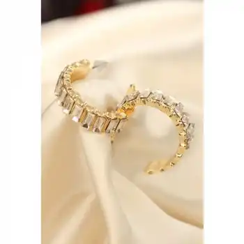 Karce CLZ943  Gold Renk Baget Taşlı Kalın Halka Küpe