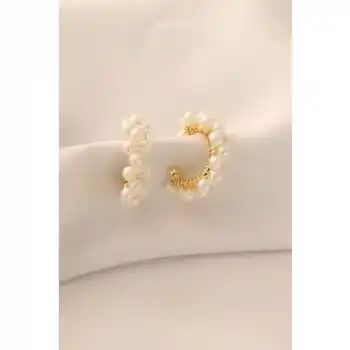Karce CLZ943  Gold Renk Inci Detay Halka Kadın Küpe