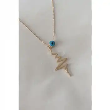 Colezium CLZ943  Gold Renk Kalp Ritmi Nazar Boncuk Detay Kadın Kolye