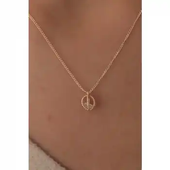 Colezium CLZ943  Gold Renk Kafes Top Zirkon Taş Detay Kadın Kolye