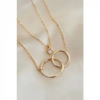 Colezium CLZ741 -  Halka Figürlü Zirkon Taş Detay 2li Kolye