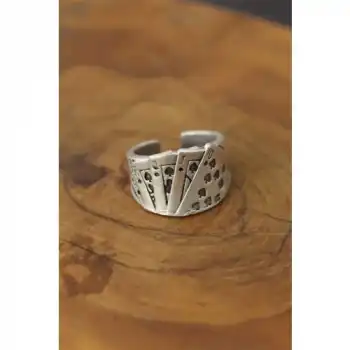 Colezium CLZ741 -  Kart Desenli Metal Ayarlanabilir Erkek Yüzük