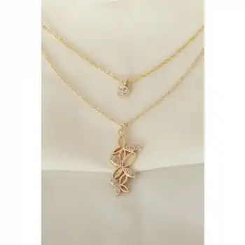 Colezium CLZ741 -  Kelebek Model Gold Metal Zincirli Zirkon Taşlı Kolye