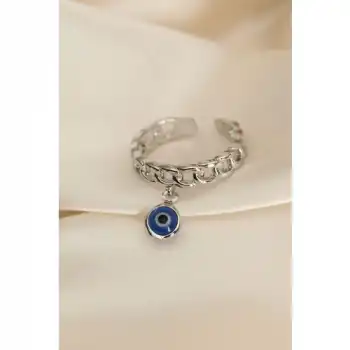 Colezium CLZ943  Ayarlanabilir Gümüş Renk Nazar Boncuk Figürlü Yüzük