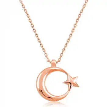 Gumush Gümüş Ay Yıldız  Bayan Kolye