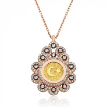 Gumush Gümüş Damla Çerçeveli Ay Yıldız Bayan Kolye