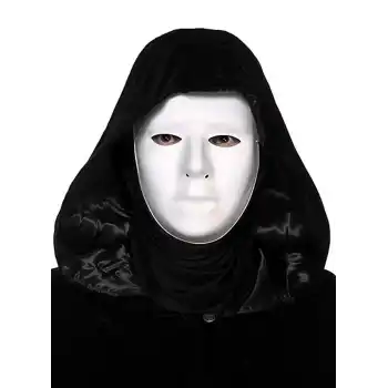 Siyah Kapüşonlu 120 cm Pelerin ve Beyaz Boyanabilir Tam Yüz Maske