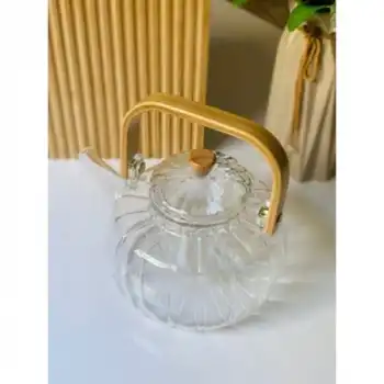 Bambu Saplı Cam Çizgili Demlik