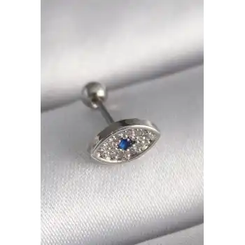 316L Çelik Gümüş Renk Zirkon Taşlı Göz Tragus Piercing - TJ-PR1253