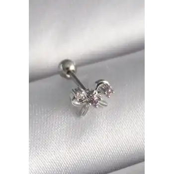 316L Çelik Gümüş Renk Zirkon Taşlı Kurdele Tragus Piercing - TJ-PR1265