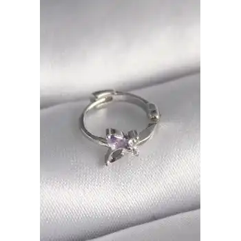 316L Çelik Gümüş Renk Zirkon Taşlı Kelebek Model Tragus Piercing - TJ-PR1329