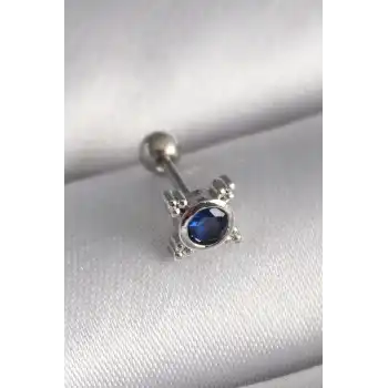 316L Çelik Gümüş Renk Mavi Zirkon Taşlı Tragus Piercing - TJ-PR1271