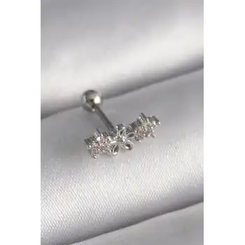 316L Çelik Gümüş Renk Zirkon Taşlı Çiçek Tragus Piercing - TJ-PR1247