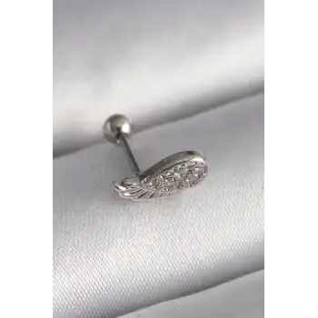 316L Çelik Gümüş Renk Zirkon Taşlı Kanat Tragus Piercing - TJ-PR1269