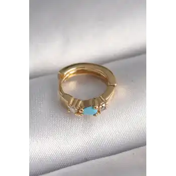 316L Çelik Gold Renk Zirkon Taşlı Mavi Taş Detay Tragus Piercing - TJ-PR1324