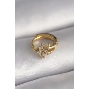 316L Çelik Gold Renk Zirkon Taşlı Deniz Yıldızı Model Tragus Piercing - TJ-PR1318