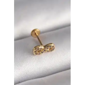 316L Çelik Gold Renk Zirkon Taşlı Sonsuzluk Model Tragus Piercing - TJ-PR1344