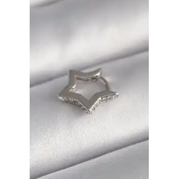 316L Çelik Gümüş Renk Zirkon Taş Detay Yıldız Model Tragus Piercing - TJ-PR1313