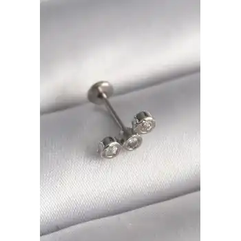 316L Çelik Gümüş Renk Zirkon Taşlı Tragus Piercing - TJ-PR1349