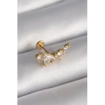 316L Çelik Gold Renk Zirkon Taşlı Tragus Piercing - TJ-PR1336