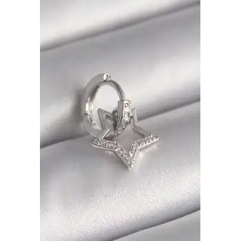 316L Çelik Gümüş Renk Zirkon Taşlı Sallantı Yıldız Model Tragus Piercing - TJ-PR1317