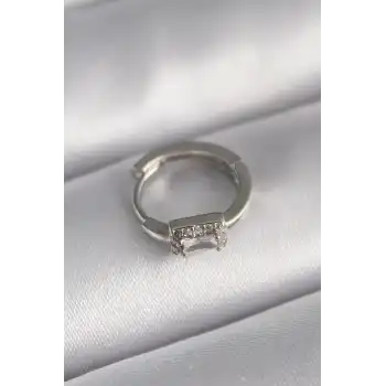 316L Çelik Gümüş Renk Kare Zirkon Taşlı Tragus Piercing - TJ-PR1309