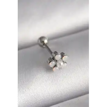 316L Çelik Gümüş Renk Zirkon Taşlı Çiçek Model Tragus Piercing - TJ-PR1283