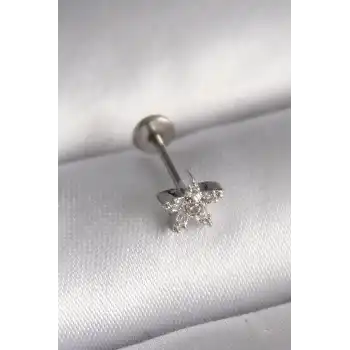 316L Çelik Gümüş Renk Zirkon Taşlı Yıldız Model Tragus Piercing - TJ-PR1351