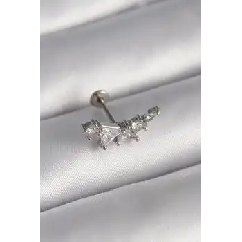 316L Çelik Gümüş Renk Zirkon Taşlı Tragus Piercing - TJ-PR1337
