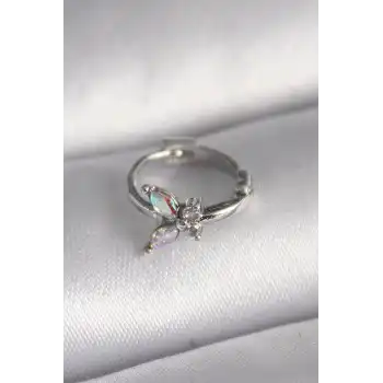 316L Çelik Gümüş Renk Zirkon Taşlı Kelebek Model Tragus Piercing - TJ-PR1327