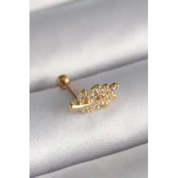 316L Çelik Gold Renk Zirkon Taşlı Dal Tragus Piercing - TJ-PR1258