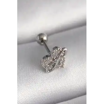 316L Çelik Gümüş Renk Zirkon Taşlı Sonsuzluk Detay Tragus Piercing - TJ-PR1249