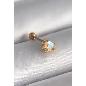 316L Çelik Gold Renk Zirkon Taşlı Kalp Tragus Piercing - TJ-PR1242